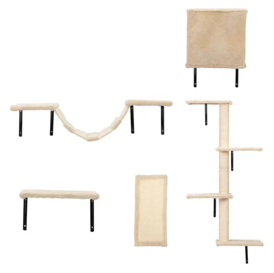 5 Pcs Wall Mounted Cat Climber Set Floating Cat Shelves And Perches Cat Activity Tree With Scratching Posts Modern Cat Furniture Everware Hub