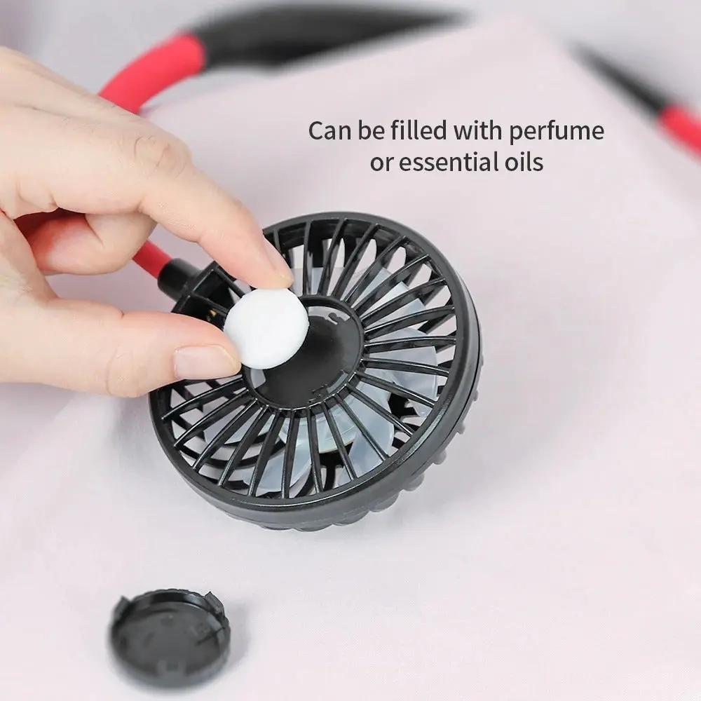 Mini USB Rechargeable Neckband Fan – Dual Bladeless Fans with Aroma & LED Everware Hub