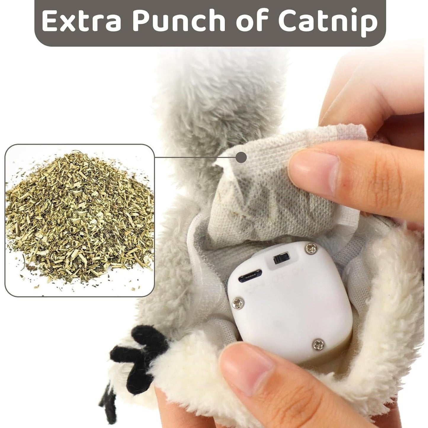 PROKEl Flapping Squirrel Catnip Toy, Rechargeable Touch-Activated Cat Kicker Toy Everware Hub