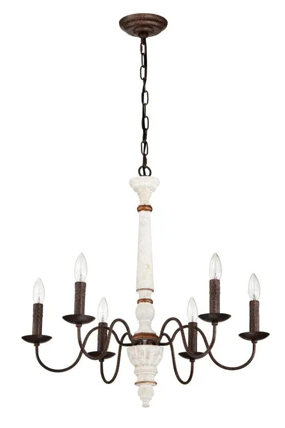 Retro White & Rust 6-Light Chandelier Pendant for Dining Room, Home Everware Hub