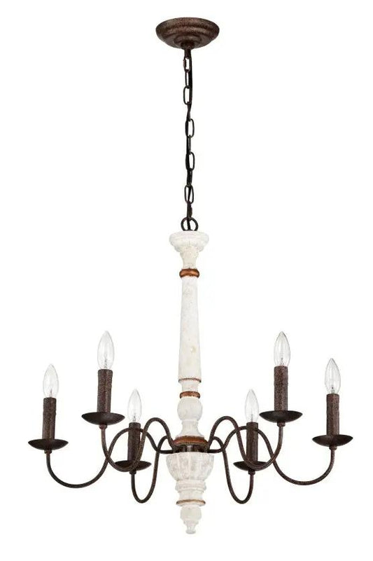 Retro White & Rust 6-Light Chandelier Pendant for Dining Room, Home Everware Hub