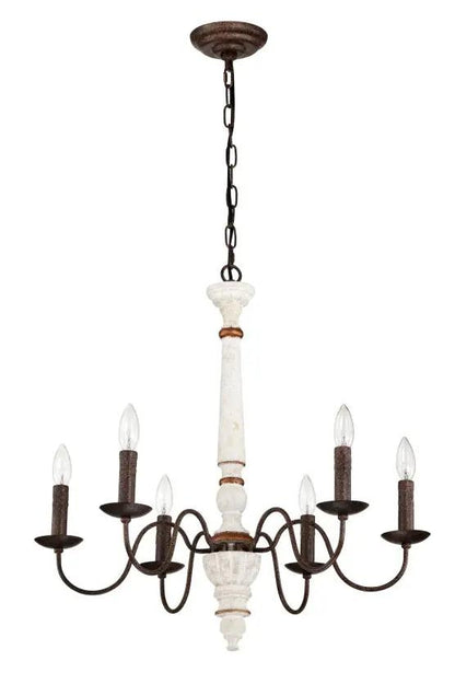 Retro White & Rust 6-Light Chandelier Pendant for Dining Room, Home Everware Hub