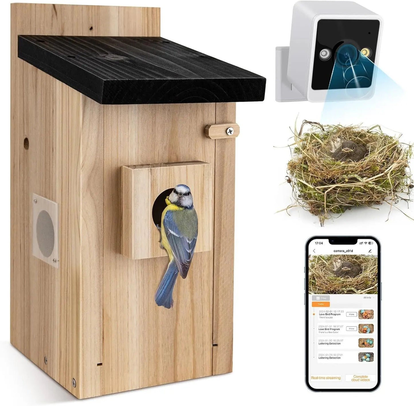 Smart Birdhouse Camera ,3MP Outdoor Nest Box with Motion Detection Everware Hub