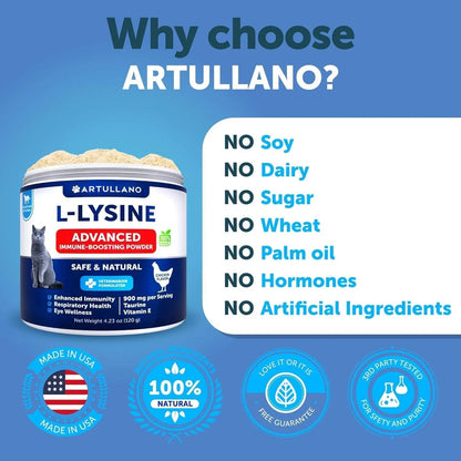 L Lysine For Cats Lysine Powder Supplement 900mg Serving Immune Support For Cats & Kittens Sneezing Runny Nose Squinting Watery Eyes Cold Eye Respiratory Health With Taurine Everware Hub