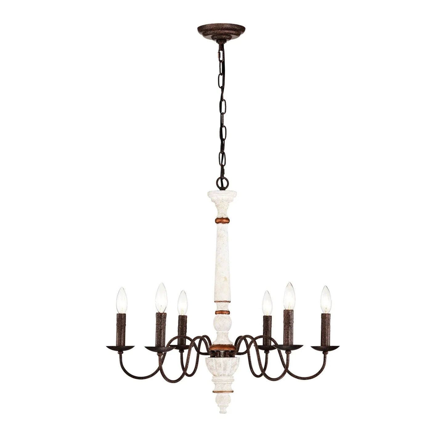 Retro White & Rust 6-Light Chandelier Pendant for Dining Room, Home Everware Hub