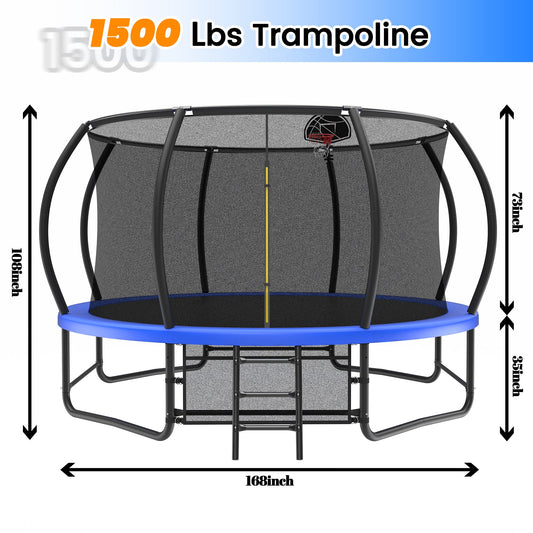 14FT Outdoor Fenced Trampoline with Ladder,Rust-Proof Leisure Jumping Trampoline for Kids & Adults Everware Hub