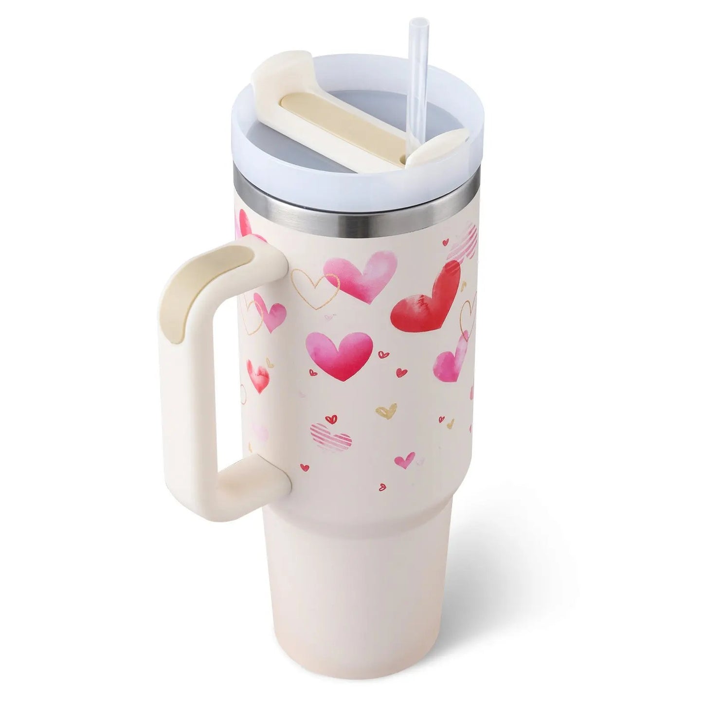 40 Oz Tumbler With Handle Straw Insulated, Stainless Steel Spill Proof Vacuum Coffee Cup Tumbler With Lid Tapered Mug Gifts For Valentine Lover Suitable For Car Gym Office Travel Everware Hub