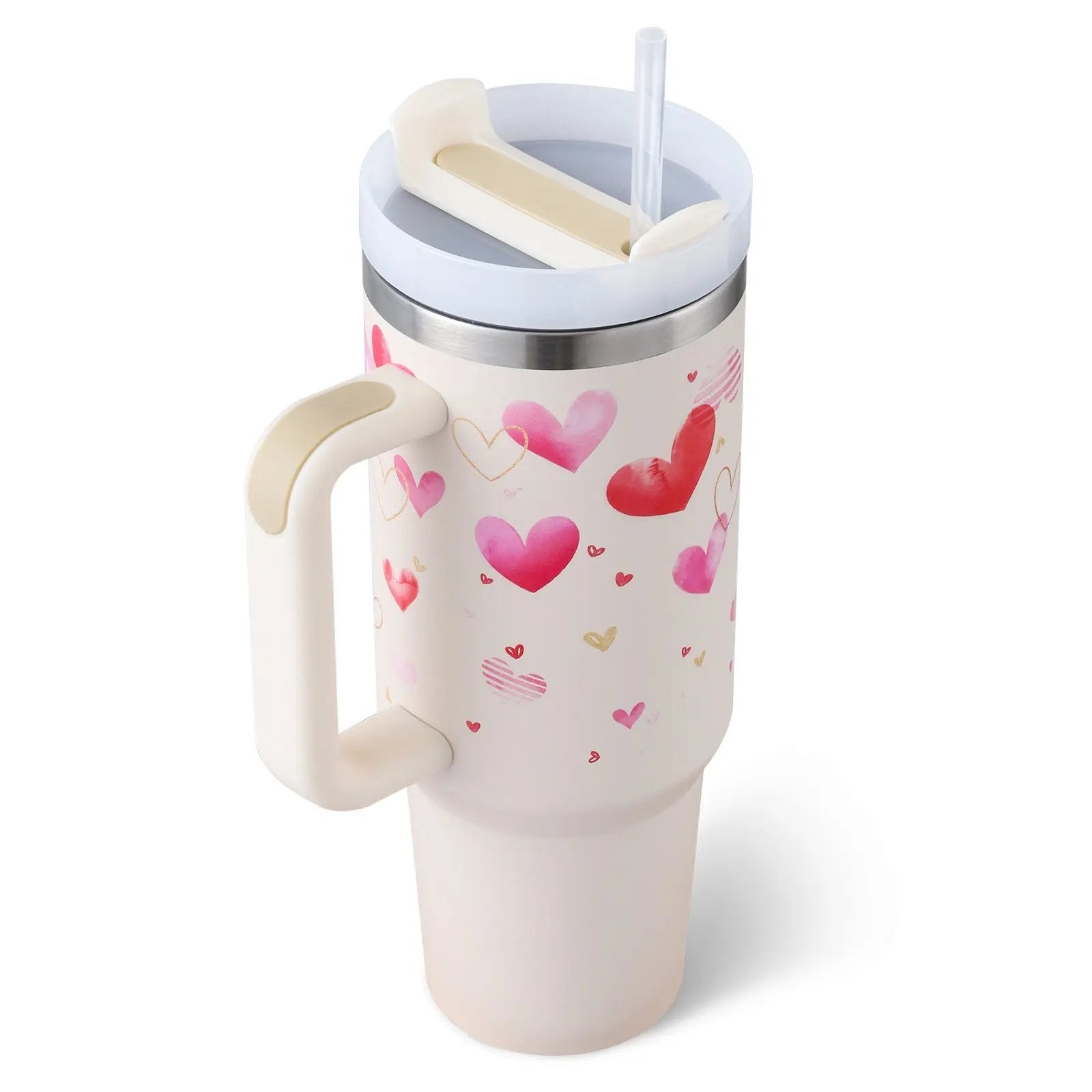 40 Oz Tumbler With Handle Straw Insulated, Stainless Steel Spill Proof Vacuum Coffee Cup Tumbler With Lid Tapered Mug Gifts For Valentine Lover Suitable For Car Gym Office Travel Everware Hub