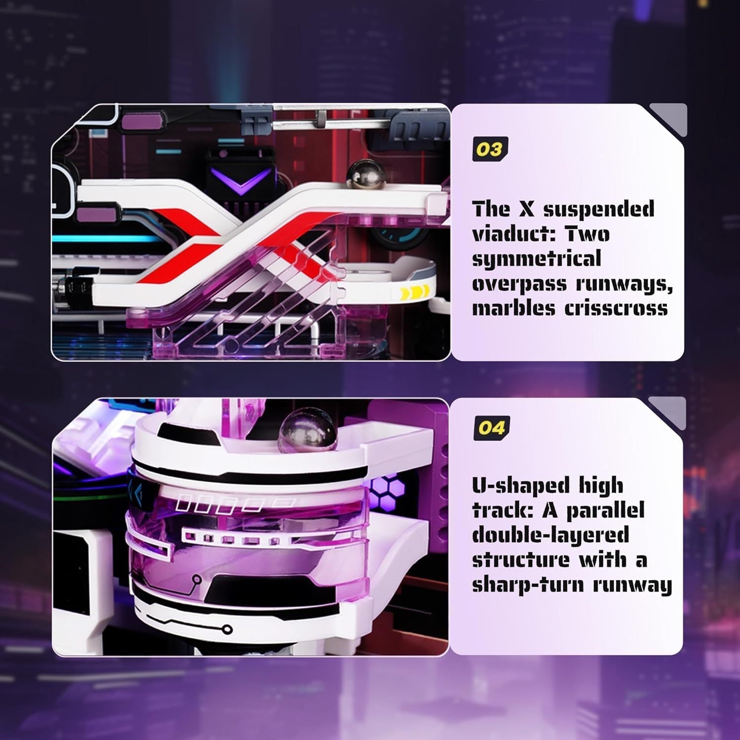 ROBOTIME Last City Marble Run ,3D Puzzle Model Kit with LED Glow in the Dark Track Everware Hub