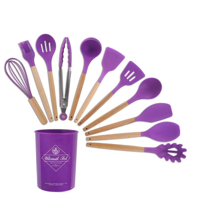 Silicone Kitchenware with Wooden Handle – Durable Cooking Tools