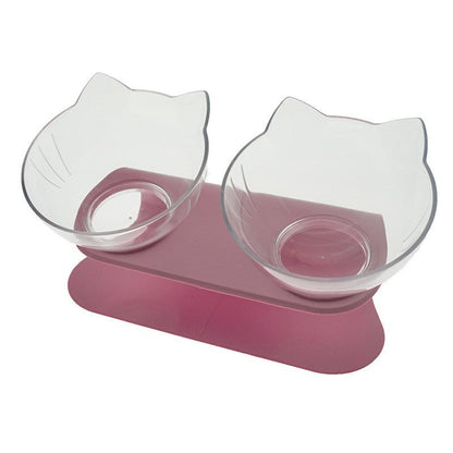 Cat Double Bowl,Elevated Cat Food & Water Bowls for Cervical Spine Protection Everware Hub