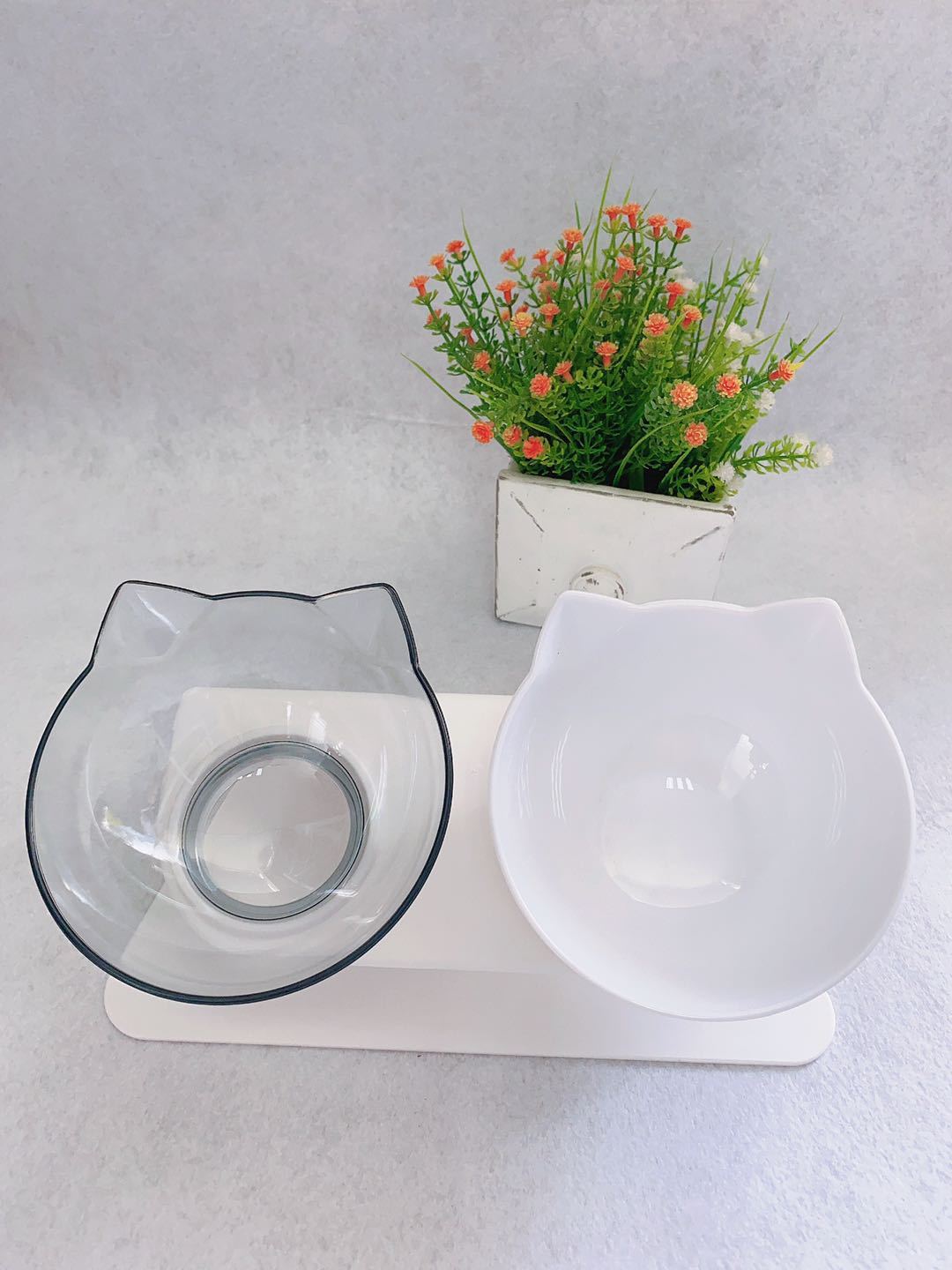 Cat Double Bowl,Elevated Cat Food & Water Bowls for Cervical Spine Protection Everware Hub
