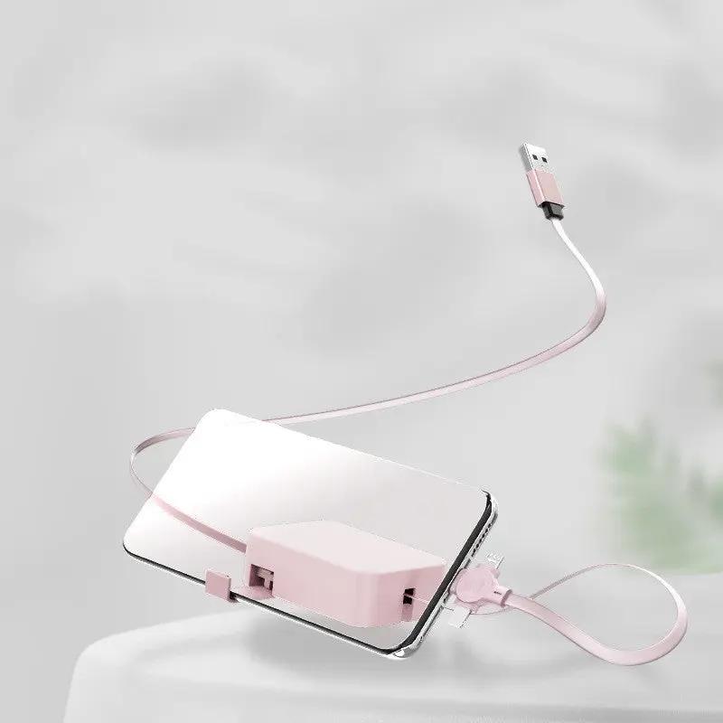 4-in-1 Retractable USB Cable with Stand – Type-C, iPhone, Micro USB Everware Hub
