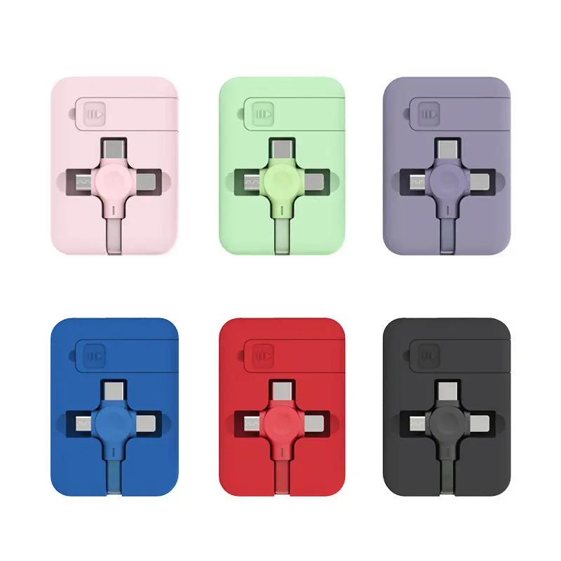 4-in-1 Retractable USB Cable with Stand – Type-C, iPhone, Micro USB Everware Hub
