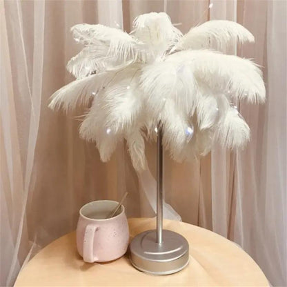 Romantic Feather Table Lamp, Remote Control USB & Battery Powered Everware Hub