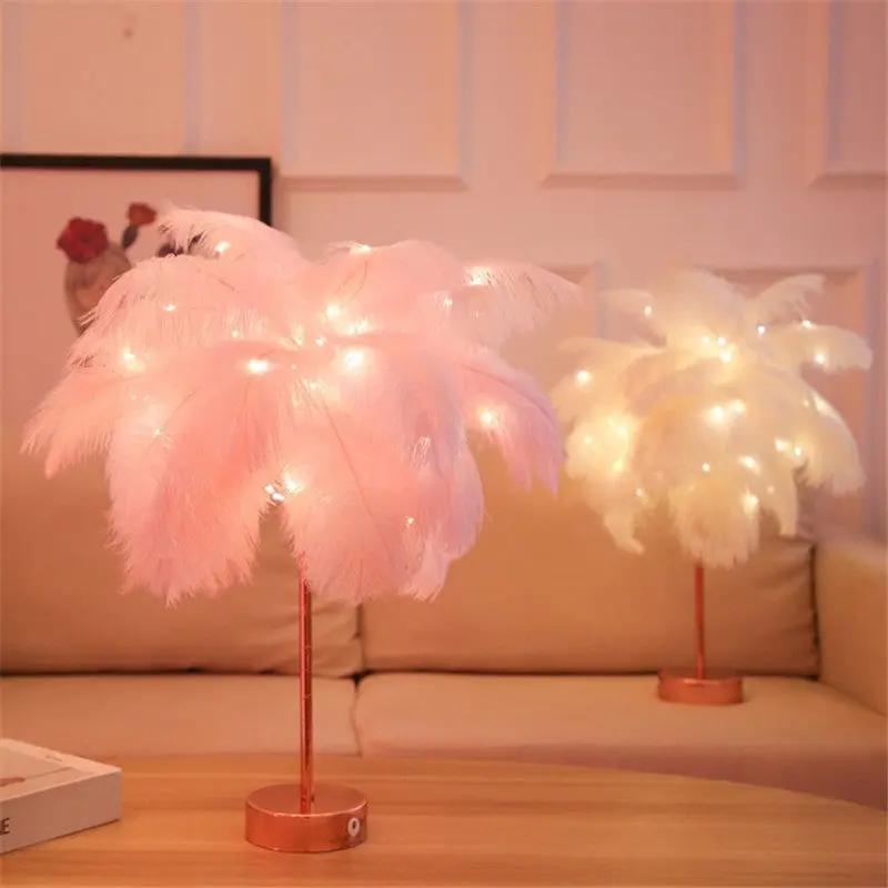 Romantic Feather Table Lamp, Remote Control USB & Battery Powered Everware Hub