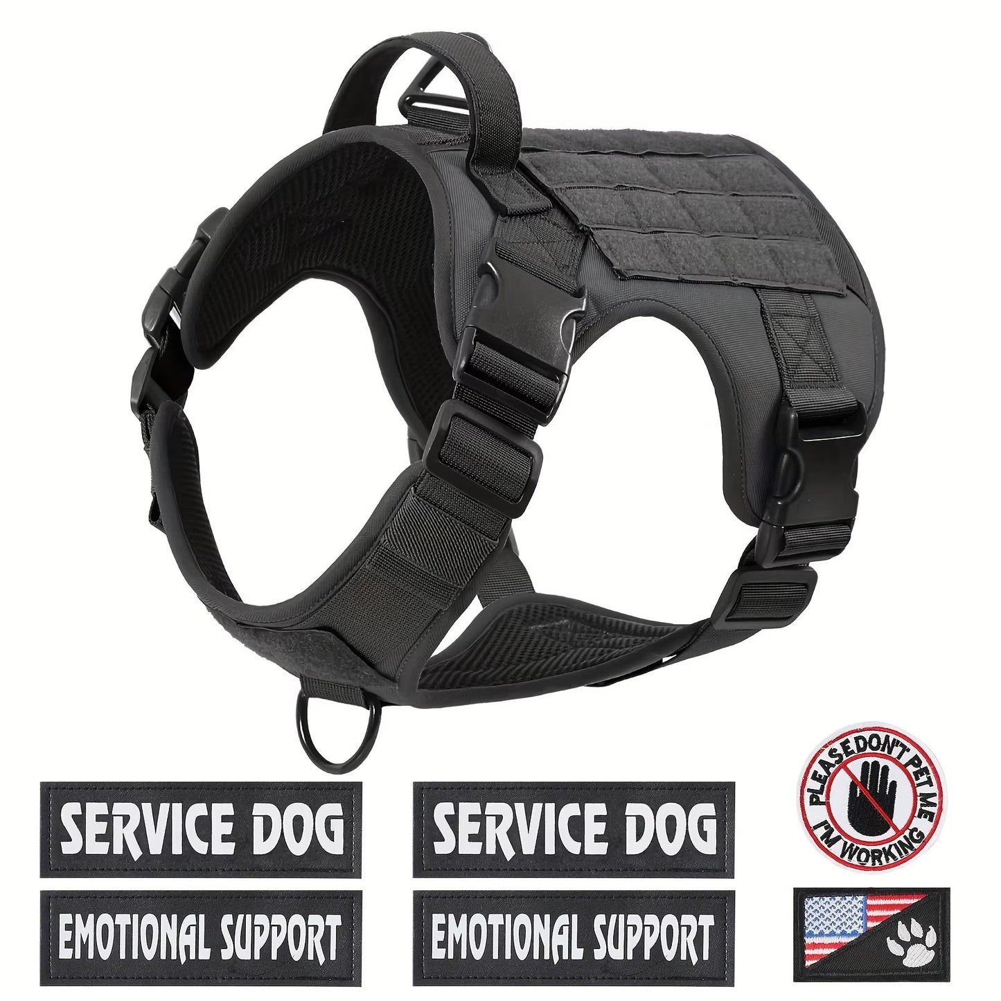 American Local Tactical Pet Service Dog Harness Vest Adjustable Reflective Dog Harness Metal Buckle Hiking Training Everware Hub