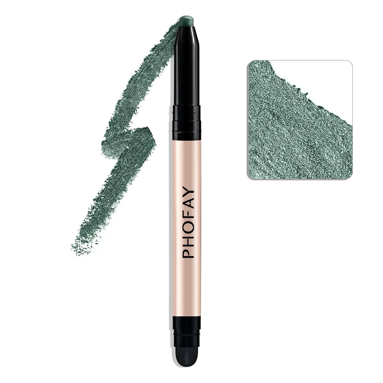 PHOFAY waterproof eyeshadow stick in shimmery teal blue with smooth creamy texture swatch.