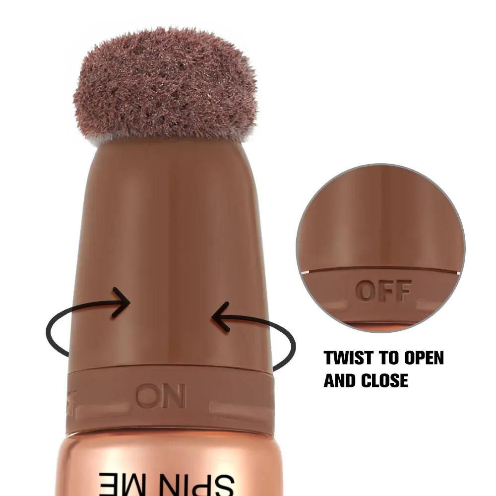 Brown PHOFAY highlighter wand with soft cushion tip applicator and twist-to-open base showing ON and OFF settings.