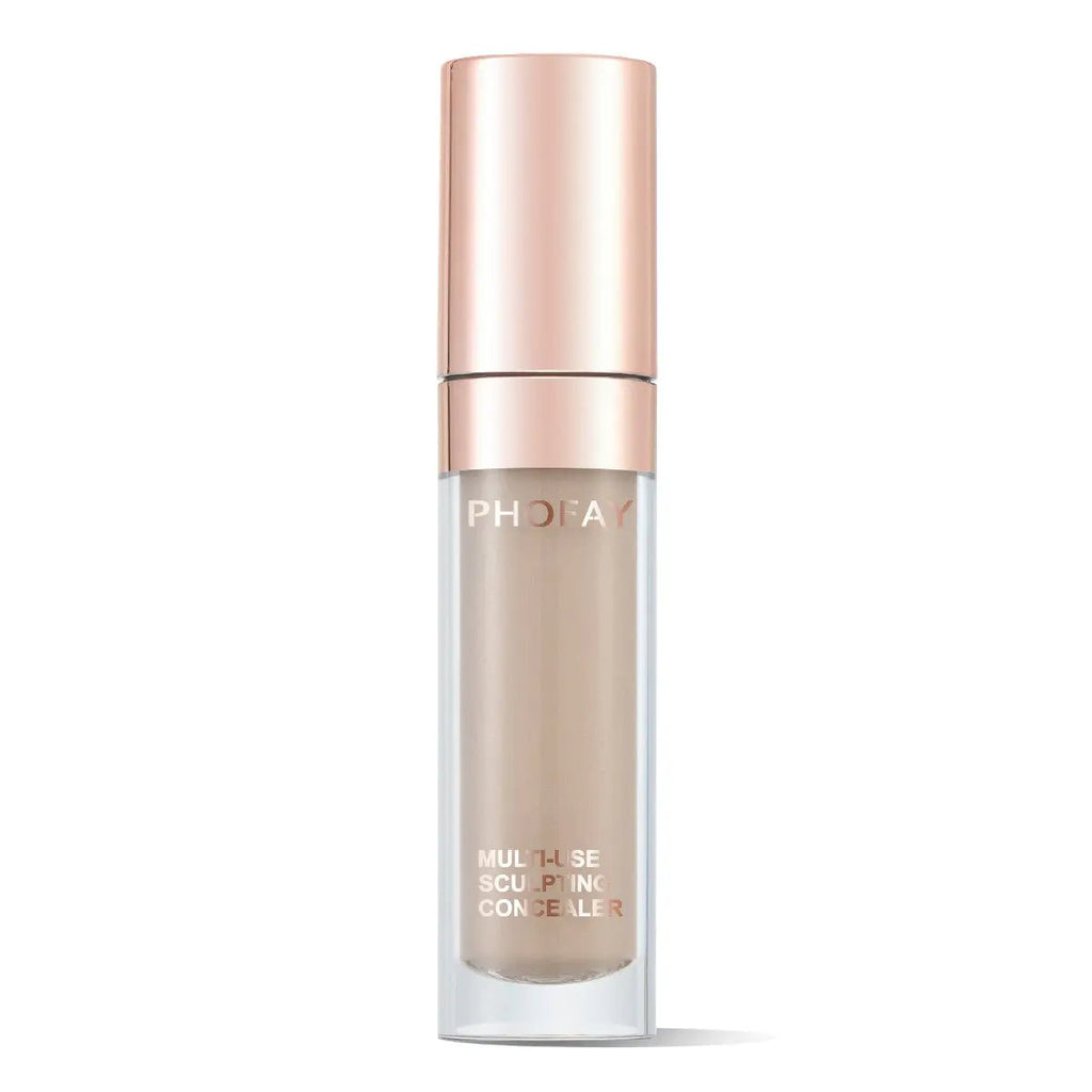PHOFAY full coverage concealer in clear tube with rose gold cap, shade 01 Swan visible.