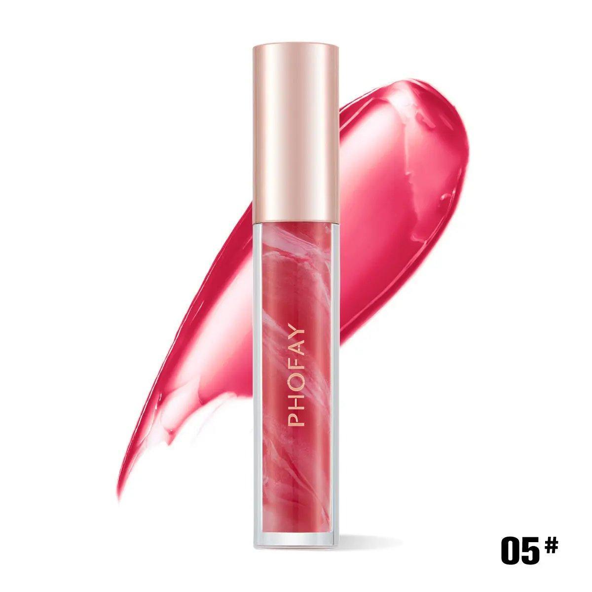 PHOFAY Rose Blooming Lip Gloss in vibrant rosy pink with hydrating, glossy finish, shade 05.