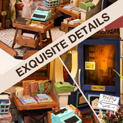Robotime DIY Miniature Bookstore Kit – Wooden Dollhouse with LED Lights (DG164) Everware Hub