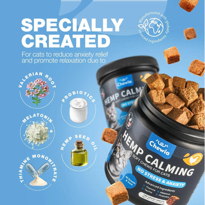 Cat Calming Treats,Hemp & Melatonin Soft Chews with Probiotics Everware Hub