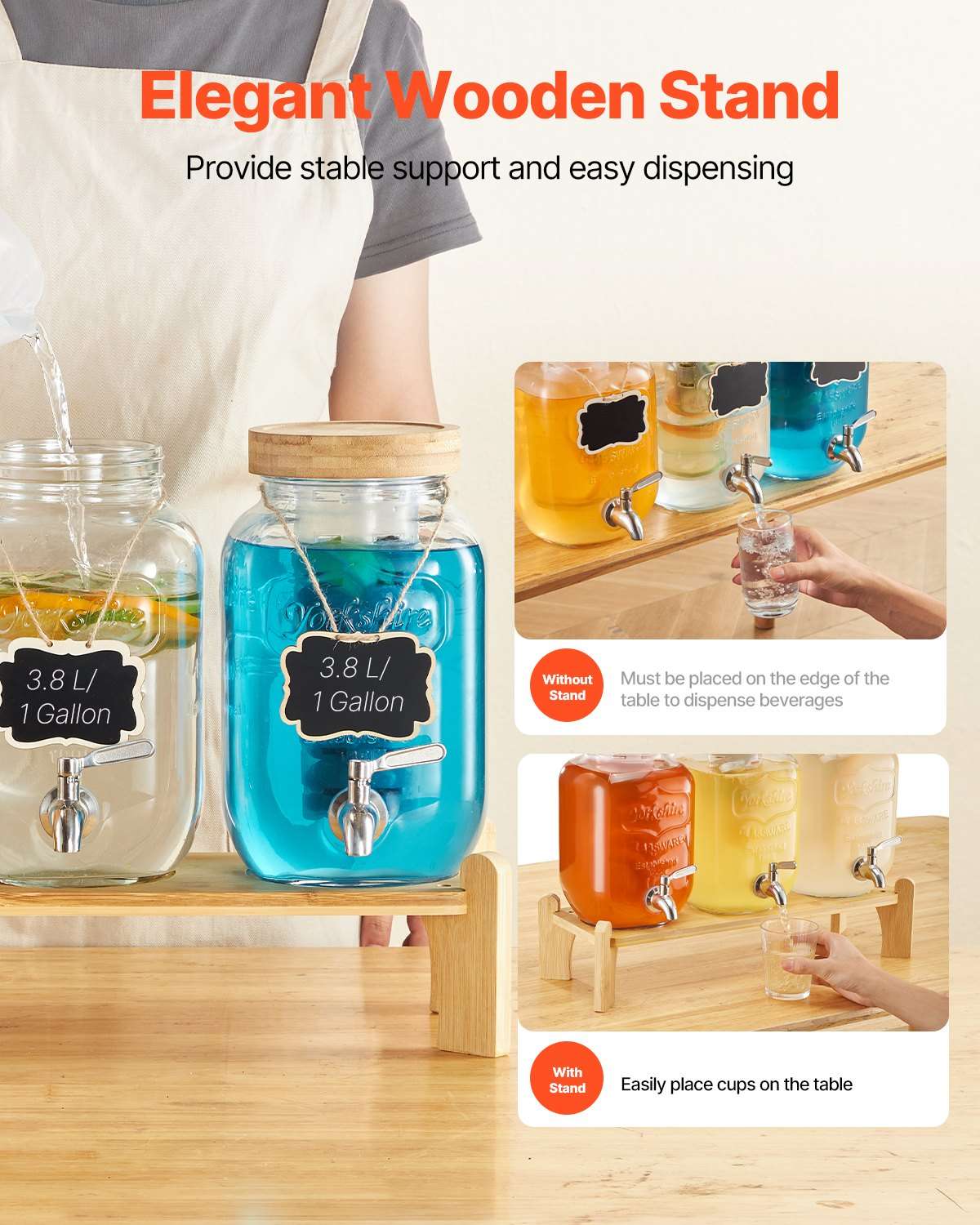 3 Pack Glass Beverage Dispenser – 1 Gallon Drink Dispensers