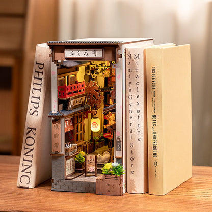 ROBOTIME DIY Book Nook Kit - Sakura Wine Alley With LED Lights, 3D Wooden Miniature Dollhouse Puzzle, Creative Bookend Bookshelf Decor, Unique Gift For Adults Everware Hub
