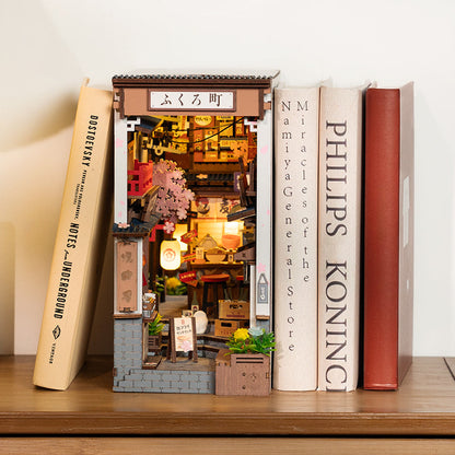 ROBOTIME DIY Book Nook Kit - Sakura Wine Alley With LED Lights, 3D Wooden Miniature Dollhouse Puzzle, Creative Bookend Bookshelf Decor, Unique Gift For Adults Everware Hub