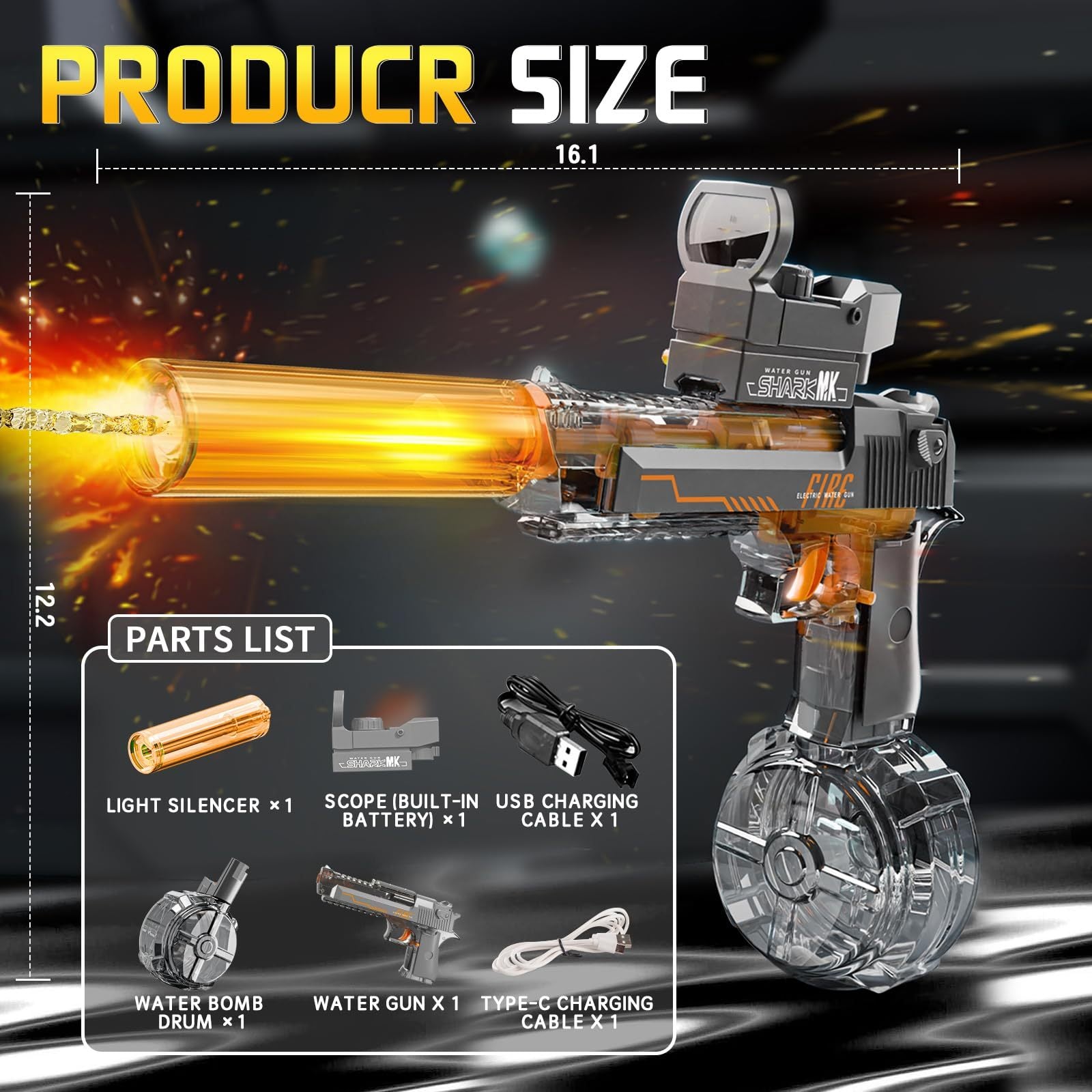 Black & Blue Desert Eagle Electric Water Gun ,Linkage Flame Backlight Blaster for Summer Fun Everware Hub