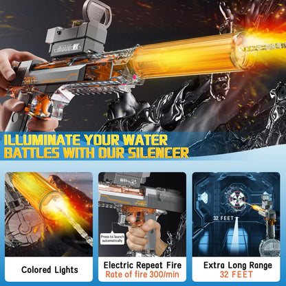 Black & Blue Desert Eagle Electric Water Gun ,Linkage Flame Backlight Blaster for Summer Fun Everware Hub