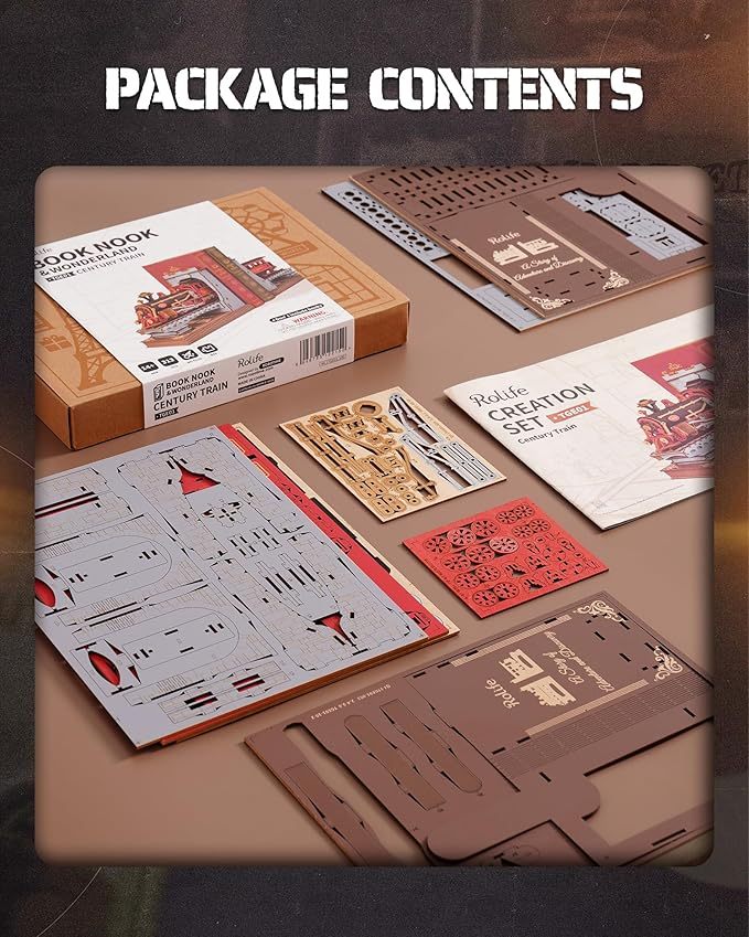 ROBOTIME Century Train DIY Book Nook Kit – 3D Wooden Puzzle Bookend Model for Adults & Kids Everware Hub