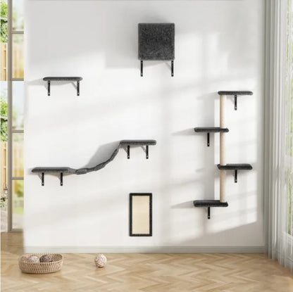 5 Pcs Wall Mounted Cat Climber Set  Floating Cat Shelves And Perches  Cat Activity Tree With Scratching Posts  Modern Cat Furniture Everware Hub