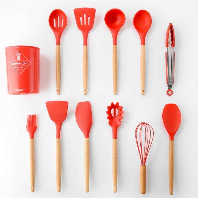 Silicone Kitchenware with Wooden Handle – Durable Cooking Tools