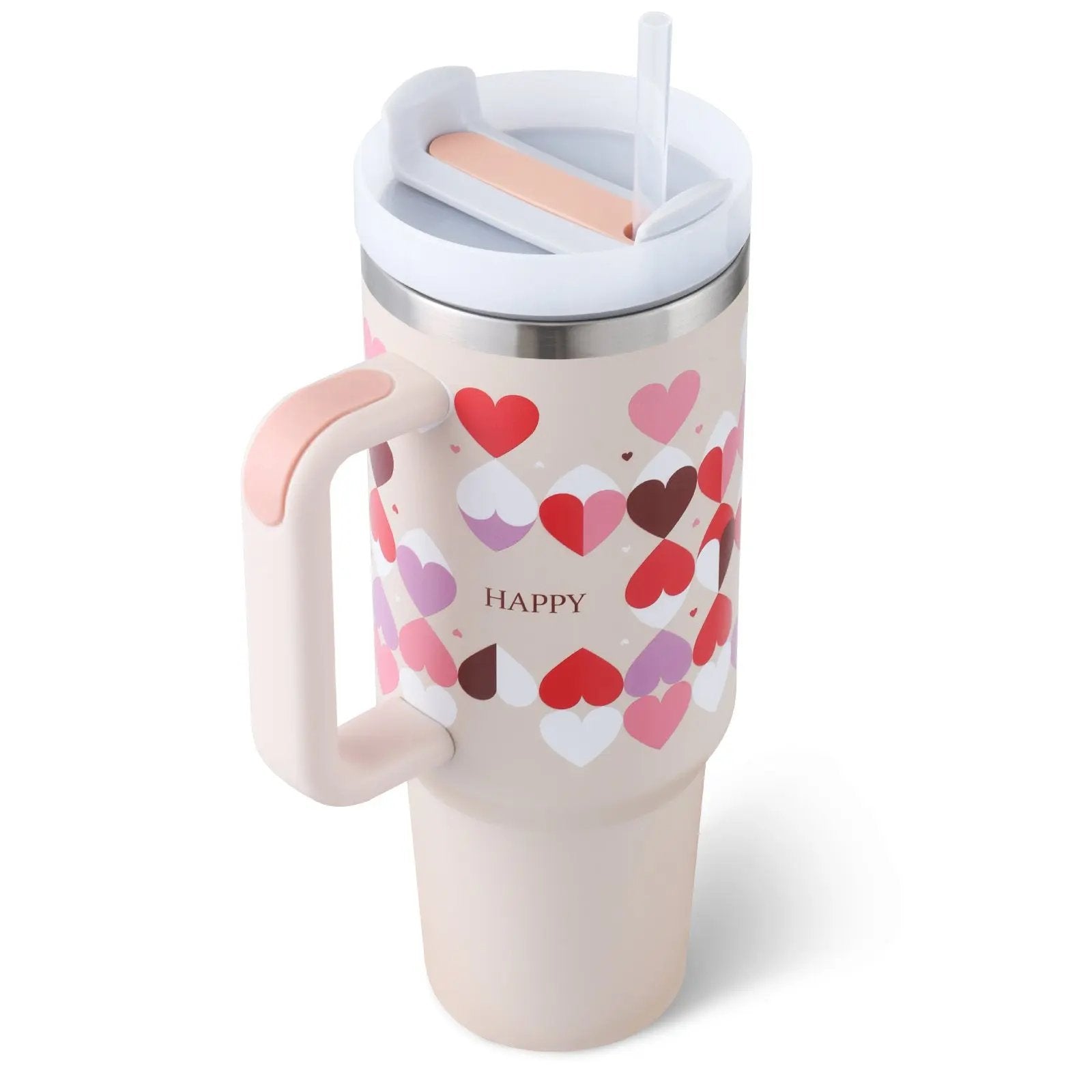 40 Oz Tumbler With Handle Straw Insulated, Stainless Steel Spill Proof Vacuum Coffee Cup Tumbler With Lid Tapered Mug Gifts For Valentine Lover Suitable For Car Gym Office Travel Everware Hub