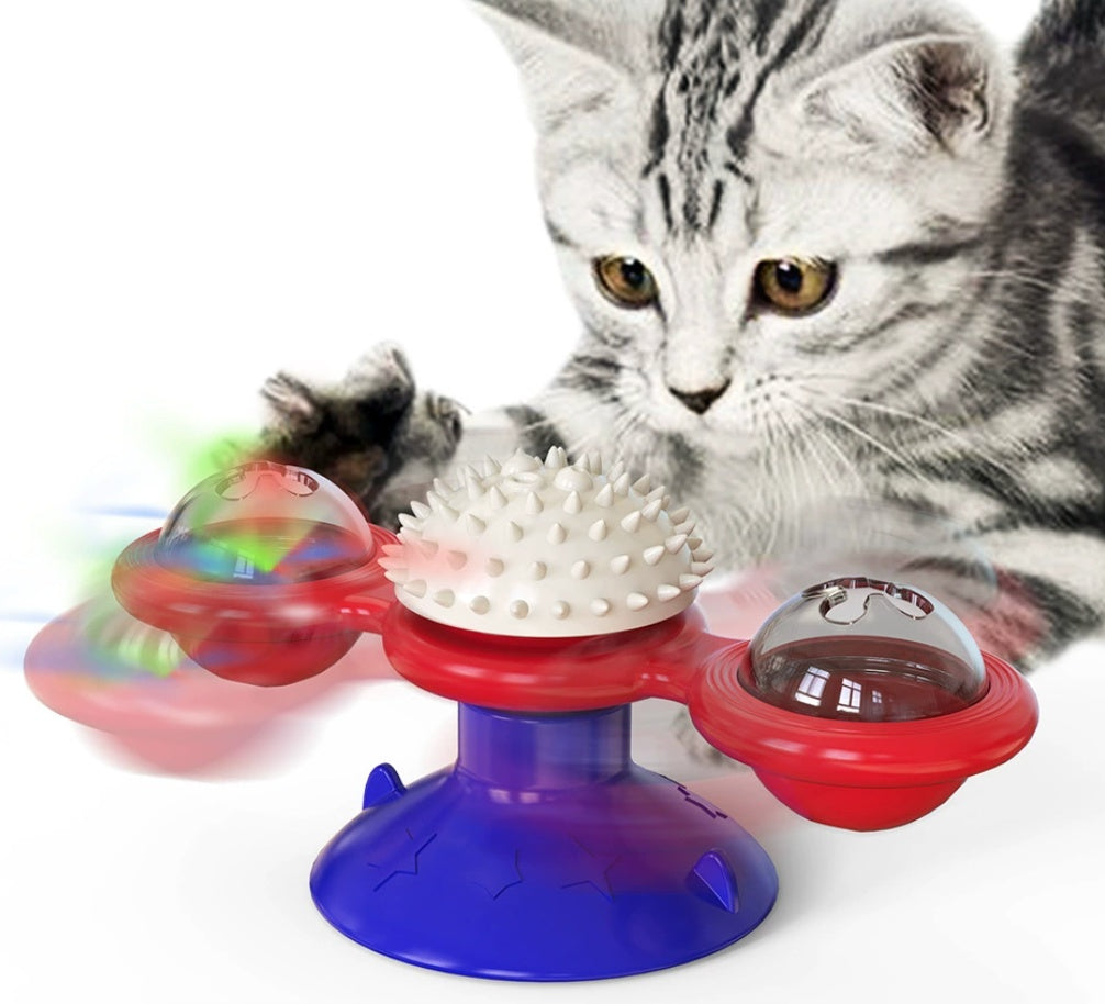 Cat Entertainment Set – Interactive Rotating Disk, Feather Teasers & Windmill Toy for Active Cats Everware Hub