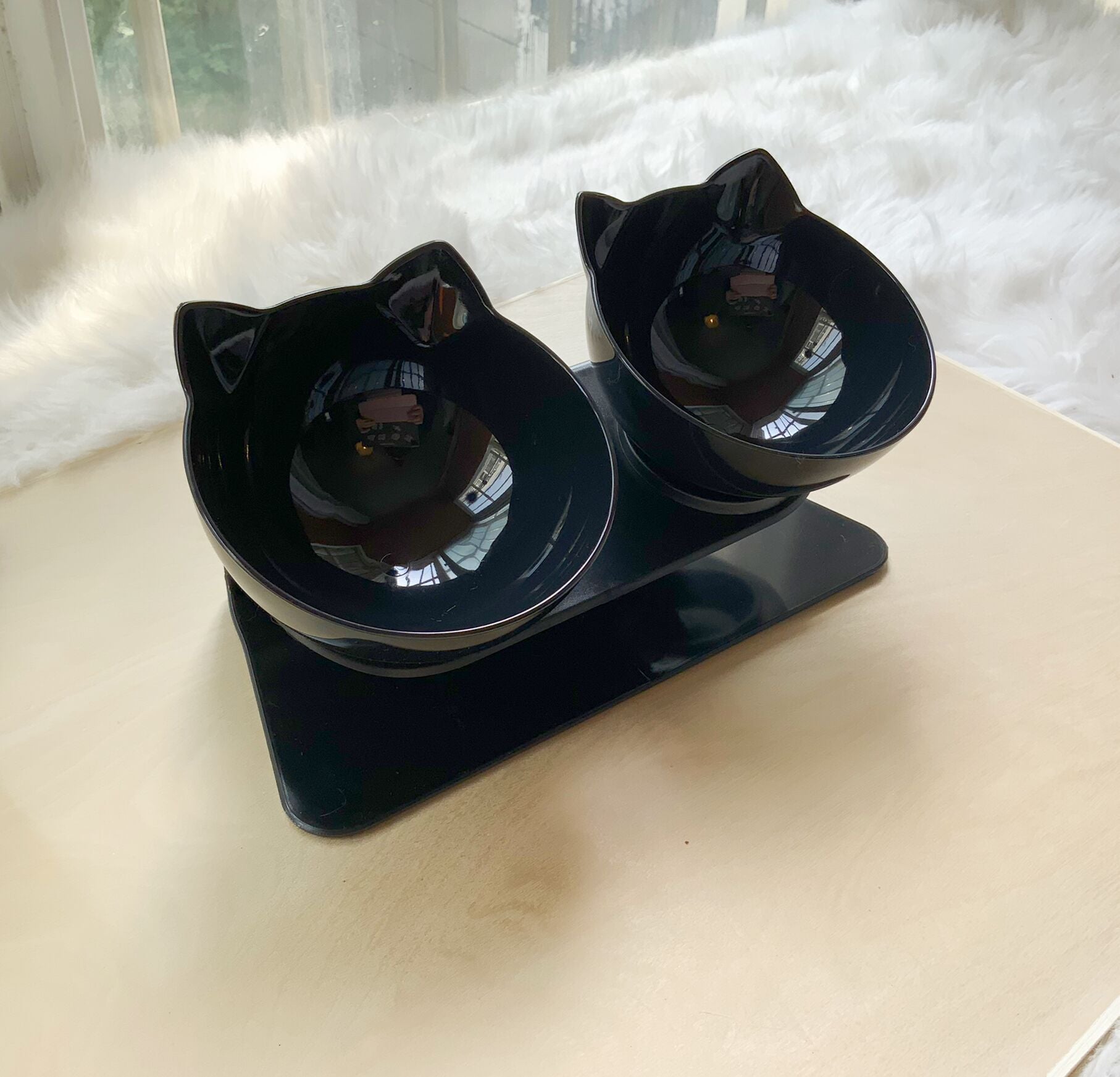 Cat Double Bowl,Elevated Cat Food & Water Bowls for Cervical Spine Protection Everware Hub