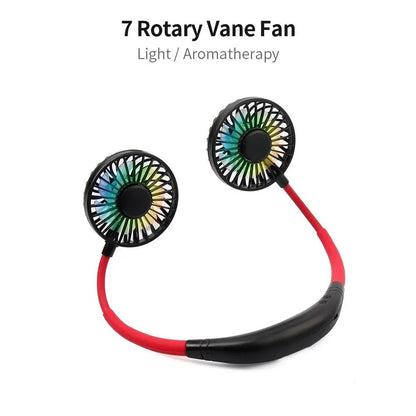 Mini USB Rechargeable Neckband Fan – Dual Bladeless Fans with Aroma & LED Everware Hub