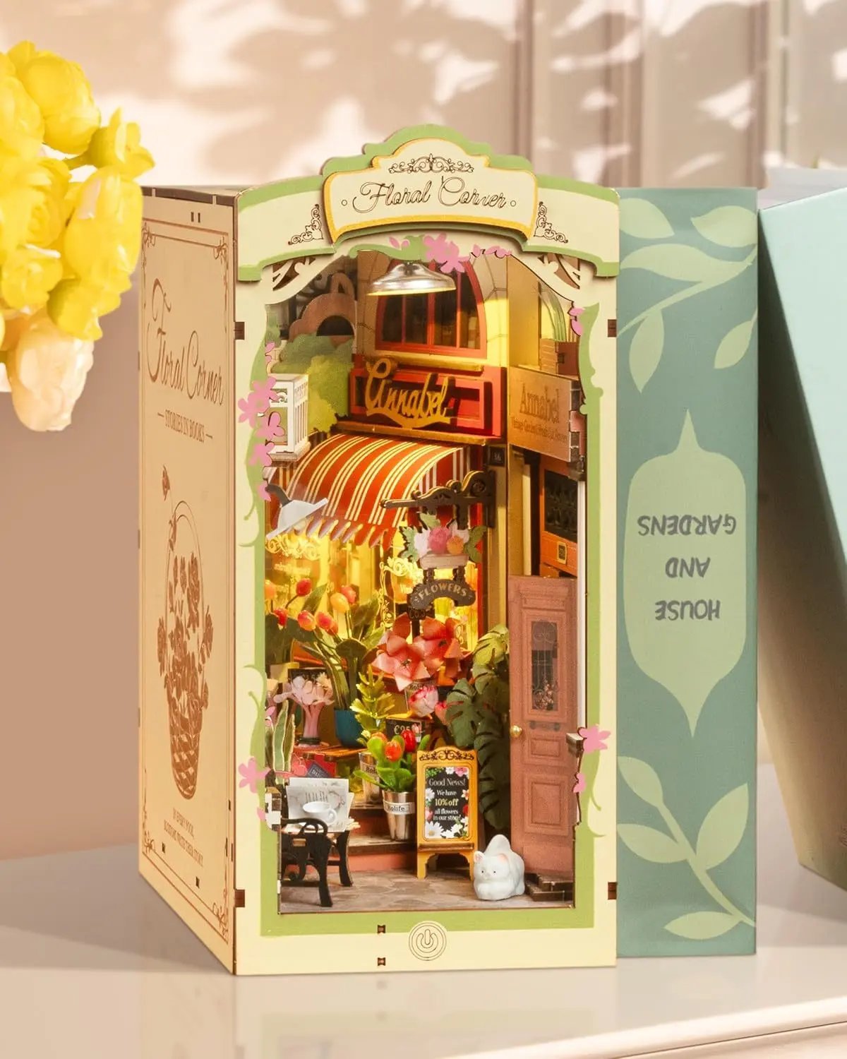 Rolife Floral Corner Book Nook Kit – DIY 3D Wooden Dollhouse Everware Hub