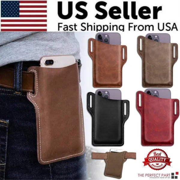 Men’s Leather Phone Belt Holster – Waist Loop Pouch Wallet Cover for Smartphones Everware Hub