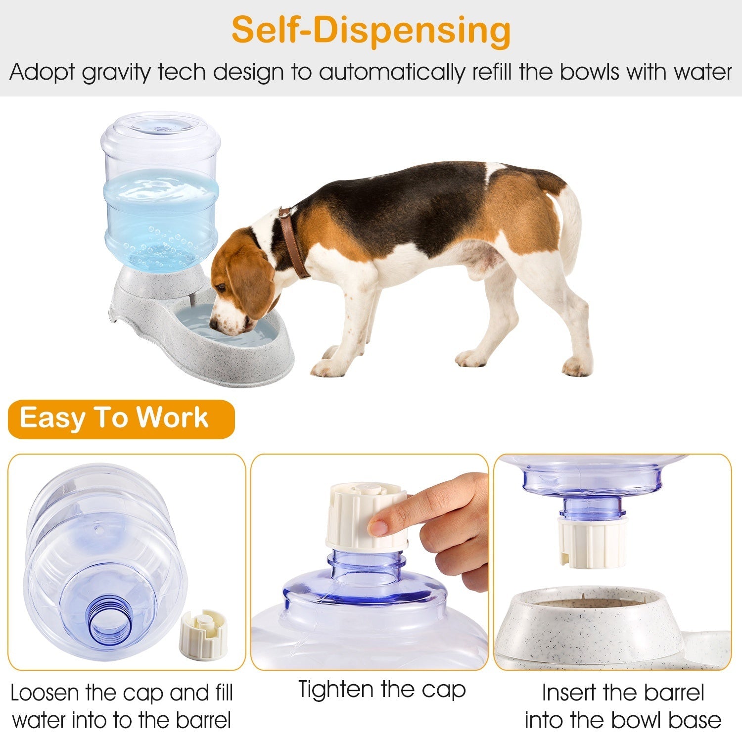 3.5L / 1 Gallon Pet Water Dispenser , Automatic Self-Dispensing Gravity Water Feeder for Cats & Dogs Everware Hub