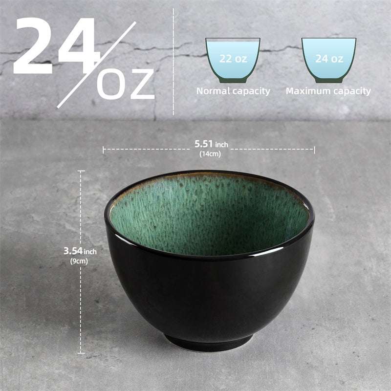Peacock Green Kiln Change Bowl Set of 4 – 24oz Ceramic Bowls