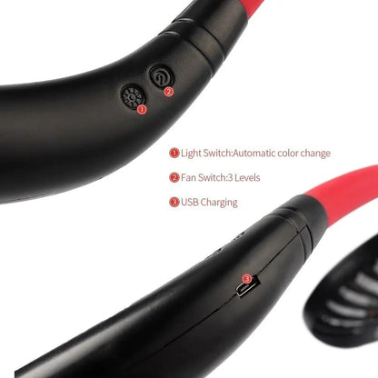 Mini USB Rechargeable Neckband Fan – Dual Bladeless Fans with Aroma & LED Everware Hub