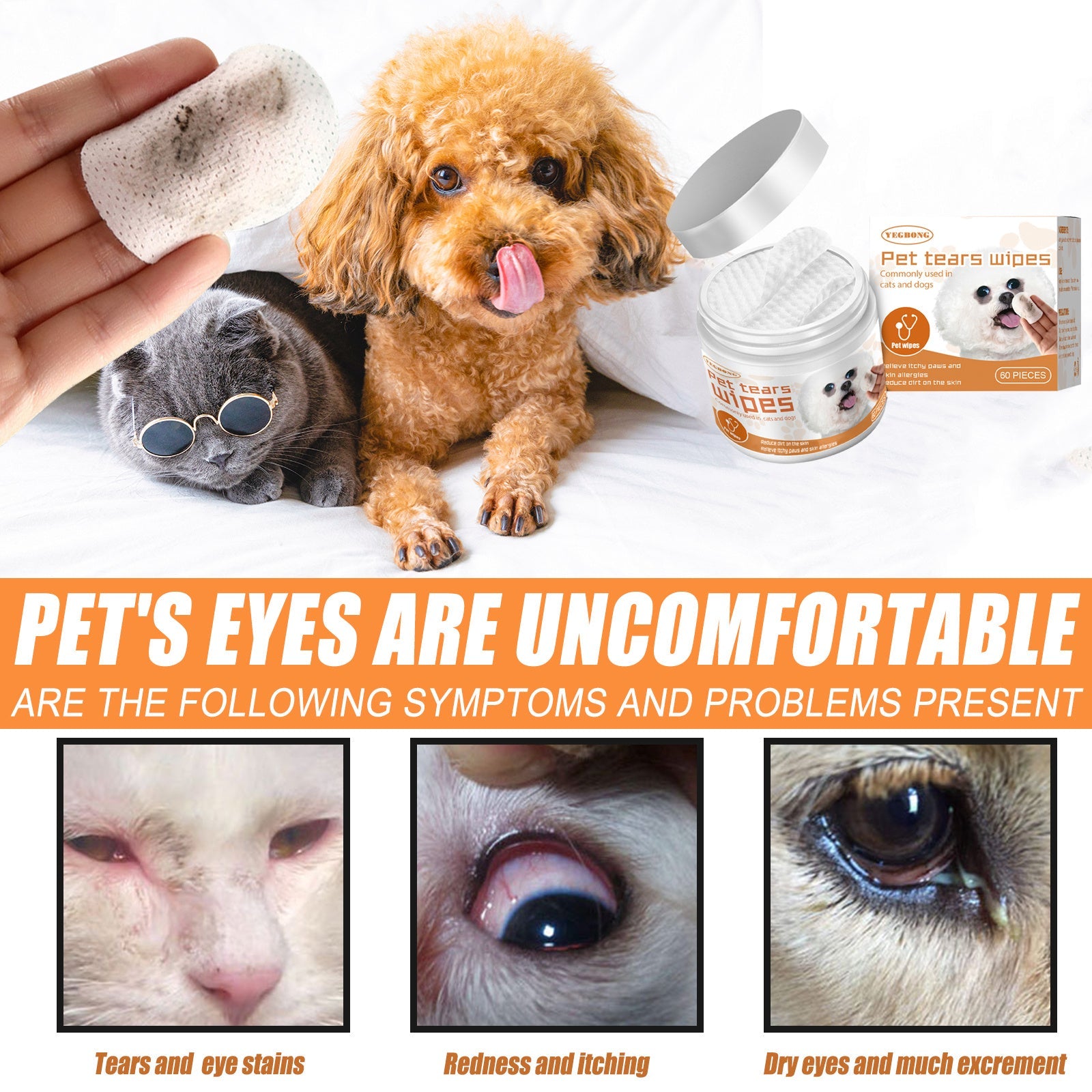 Yegbong Pet Eye Wipes for Dogs & Cats, Tear Stain Remover Everware Hub
