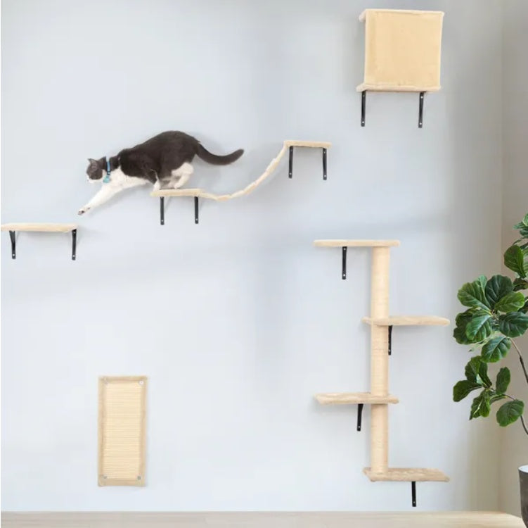 5 Pcs Wall Mounted Cat Climber Set  Floating Cat Shelves And Perches  Cat Activity Tree With Scratching Posts  Modern Cat Furniture Everware Hub