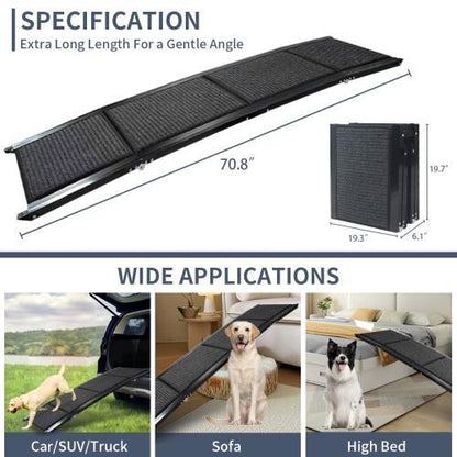 Extra Wide Pet Ramp for Car – 71"x20" Foldable, Non-Slip, Portable Dog Ramp for Medium & Large Dogs up to 250 lbs Everware Hub