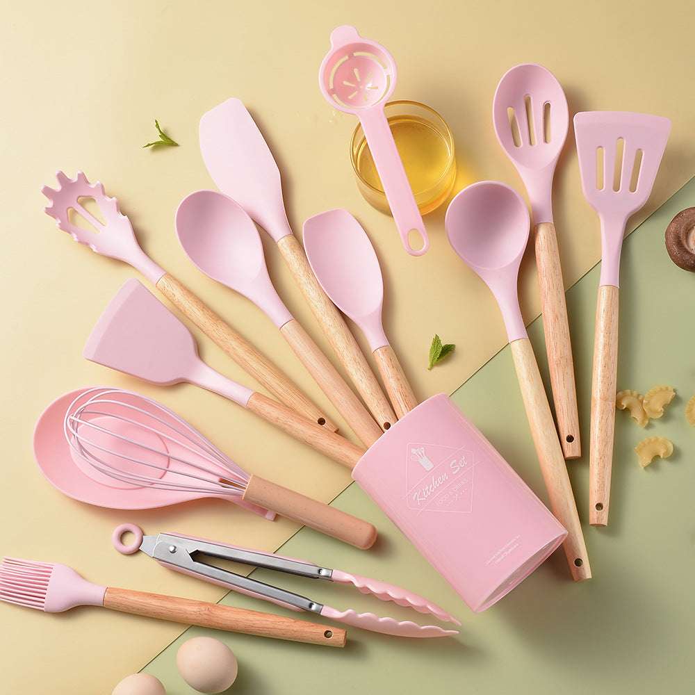 Silicone Kitchenware with Wooden Handle – Durable Cooking Tools