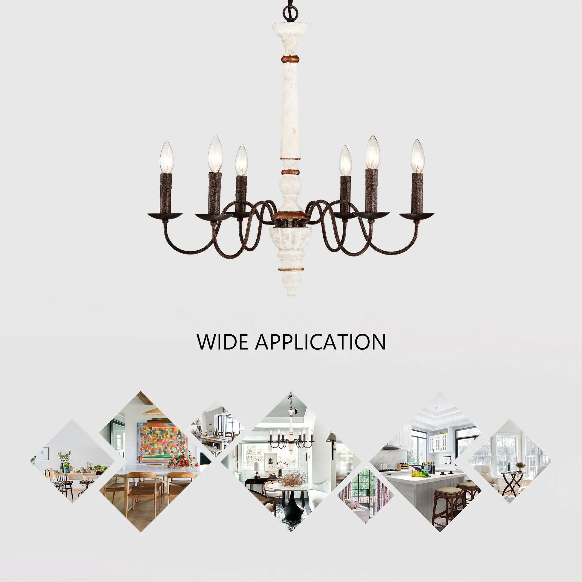 Retro White & Rust 6-Light Chandelier Pendant for Dining Room, Home Everware Hub