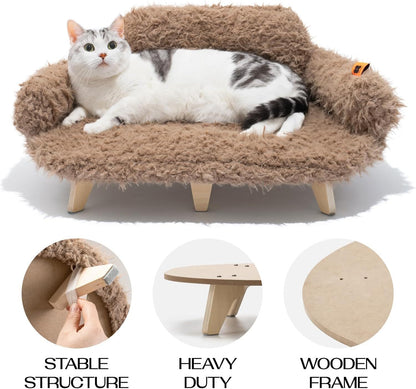 MEWOOFUN Elevated Cat Bed With Washable Cover - 26x18.3x8.5 Inch Wooden Pet Sofa For Cats & Small Medium Dogs, Modern Pet Furniture Brown Everware Hub